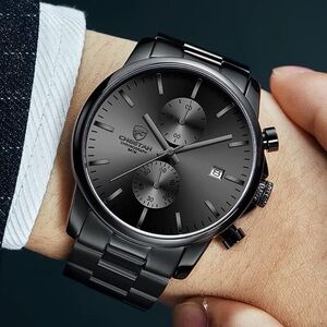 Fashion Business Mens Watches with Stainless Steel Waterproof Chronograph Quartz